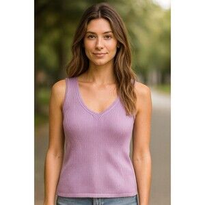 White House Black Market Women Sweater V-Neck Tank Lavender Size Large